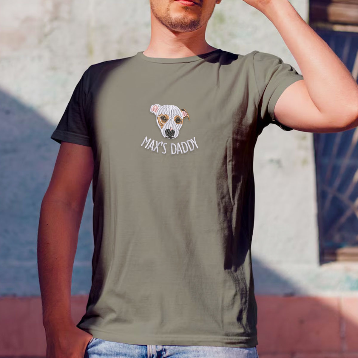 Comfort Color® Custom Embroidered Dog Dad Shirt With Dog Portrait From Photo Shirt