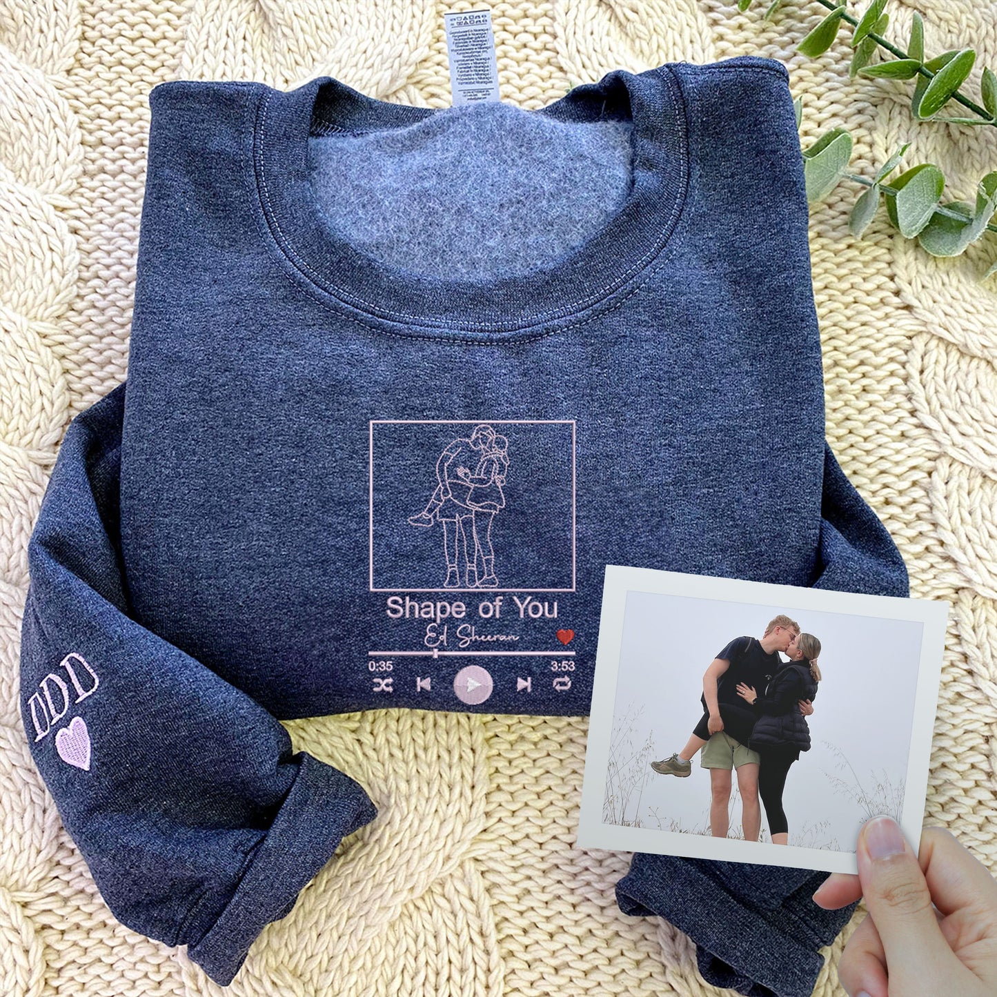 Photo Music Player Sweatshirt or Hoodie, Custom Embroidered Unique Gift Ideas For Couples