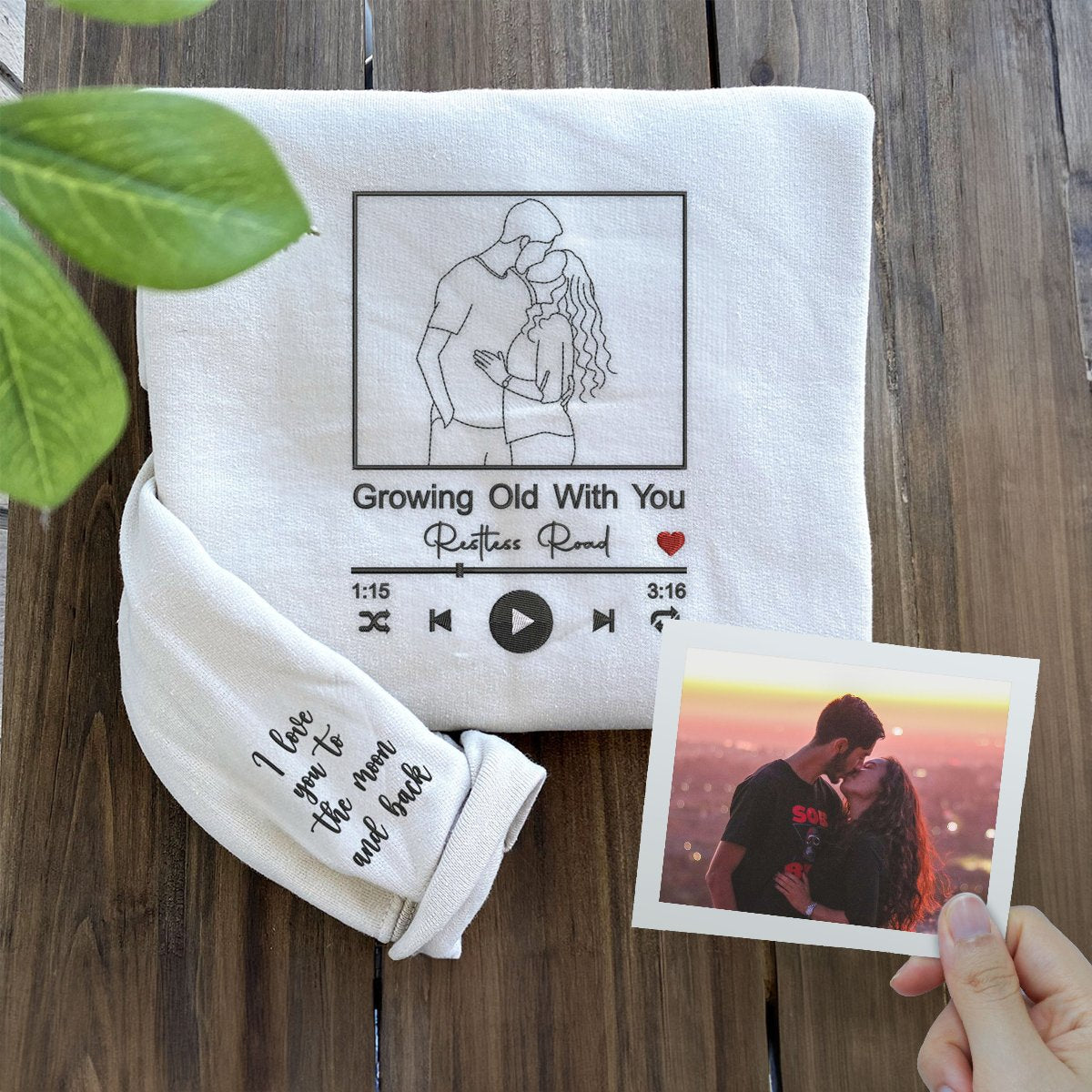 Photo Music Player Sweatshirt or Hoodie, Custom Embroidered Unique Gift Ideas For Couples