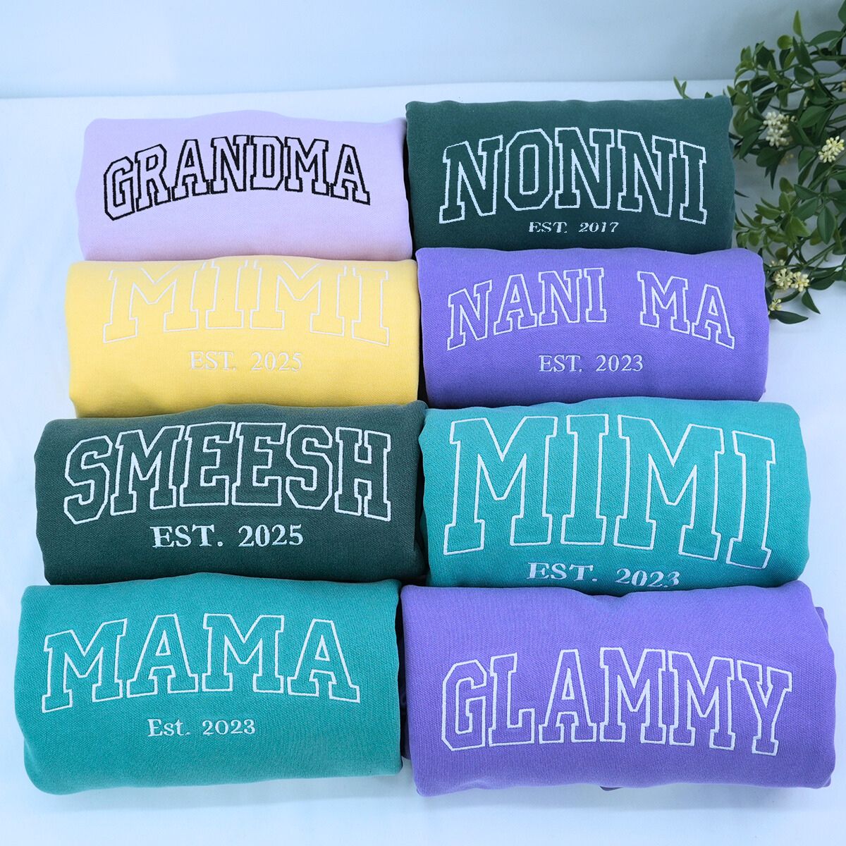 Comfort Color® Embroidered Grandma Est Sweatshirt with Names on Sleeve