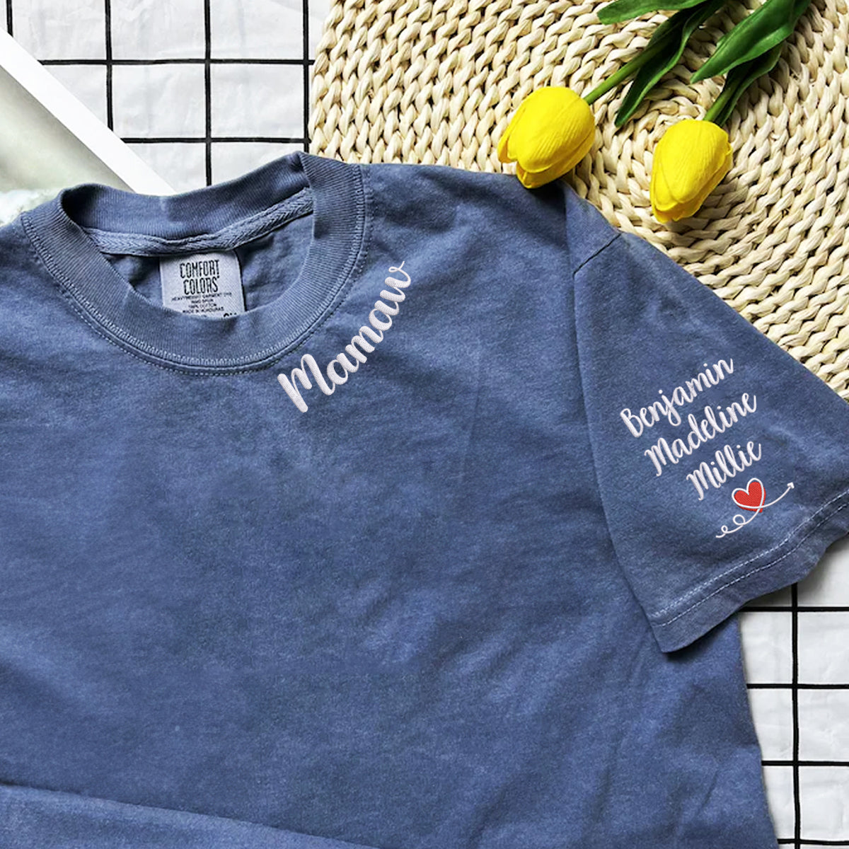 Comfort Color® Embroidered Mamaw Shirt with Grandkids Names