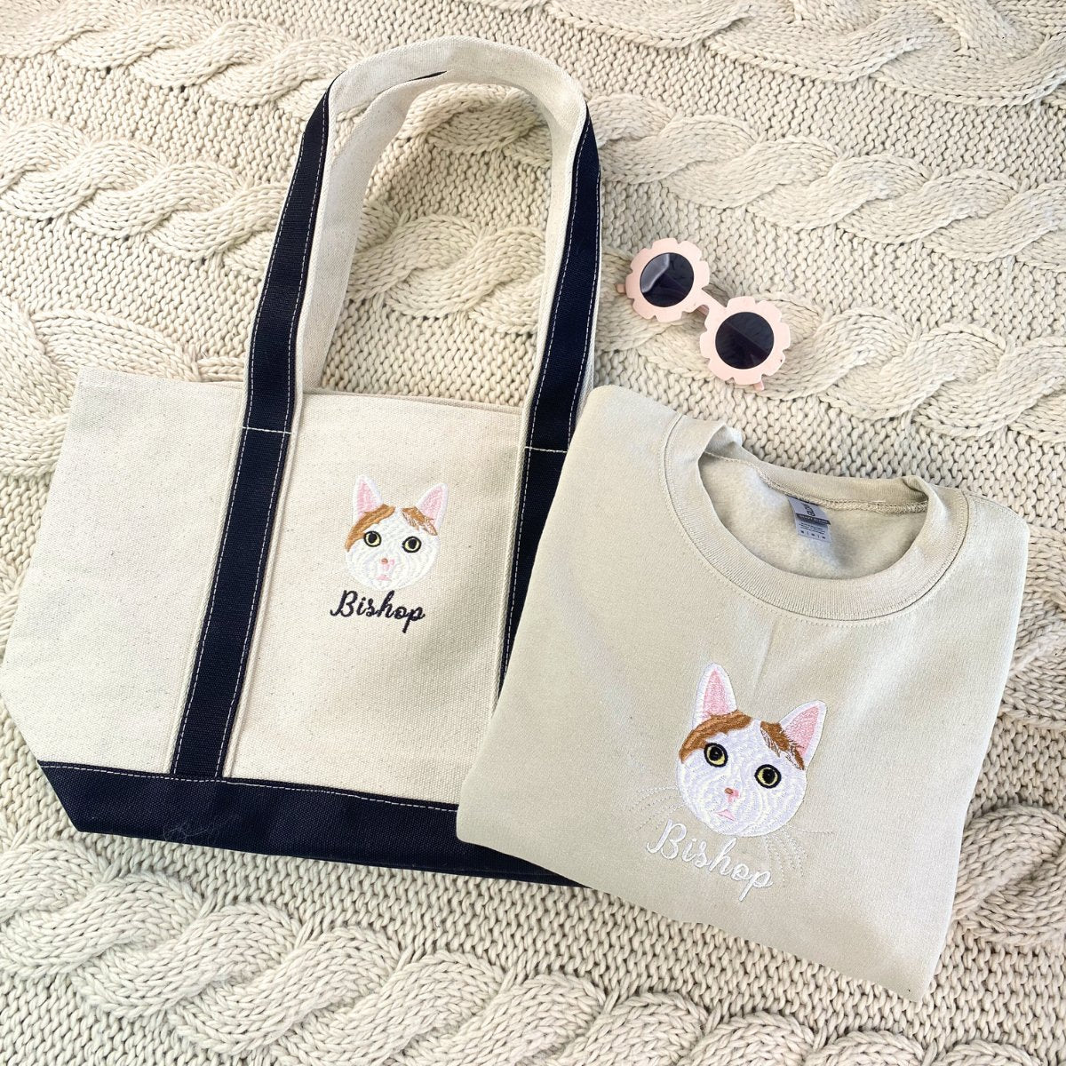 Cat Lover Twin Pack: Embroidered Sweatshirt & Tote Bag