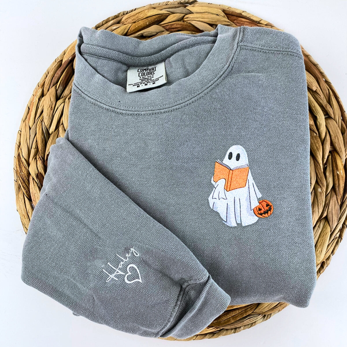 Comfort Color® Embroidered Halloween Ghost Book Lover T-Shirt or Sweatshirt