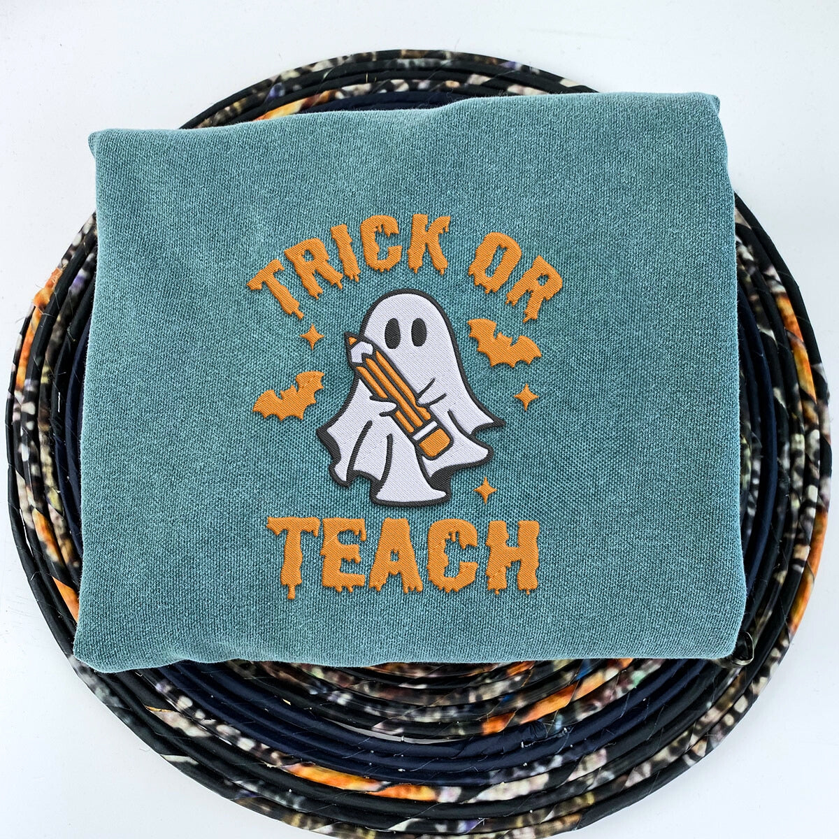 Comfort Color® Embroidered Trick or Teach Halloween T-Shirt or Sweatshirt