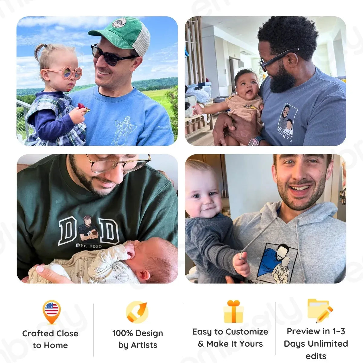 Custom Best Dad Ever Portrait Shirt, Sweatshirt or Hoodie, Personalized Embroidered Father's Day Gift for New Dad