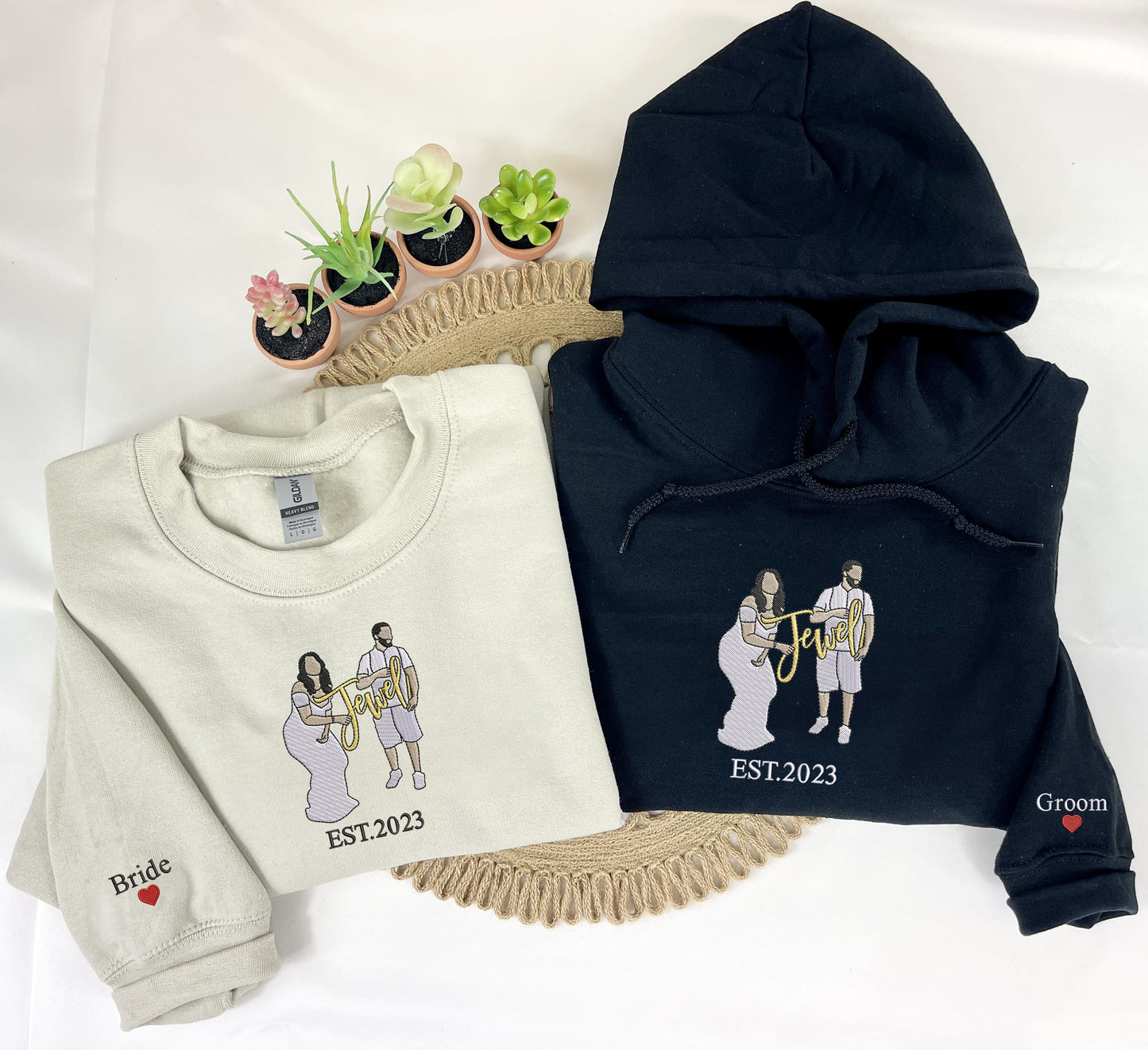 Personalized Wedding Shower Gifts for Groom Sweatshirt with Embroidery Your Photo, Any Text on Sleeve
