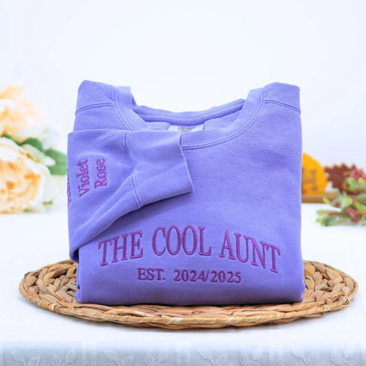 The Cool Aunt Sweatshirt with Custom Est Year, Personalized Gift for Aunt with Embroidered