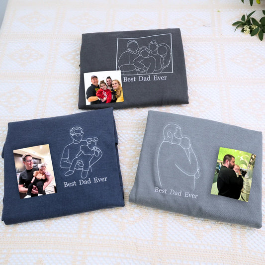 Custom Best Dad Ever Portrait Shirt, Sweatshirt or Hoodie, Personalized Embroidered Father's Day Gift for New Dad