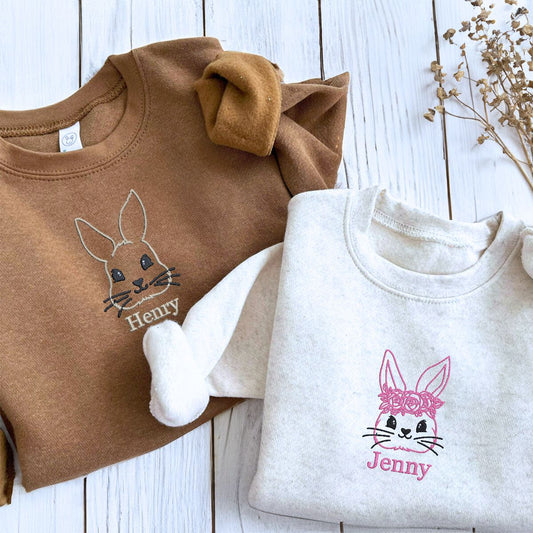 Toddler Bunny Sweatshirt or Hoodie, Custom Embroidered Easter Gift for Kids