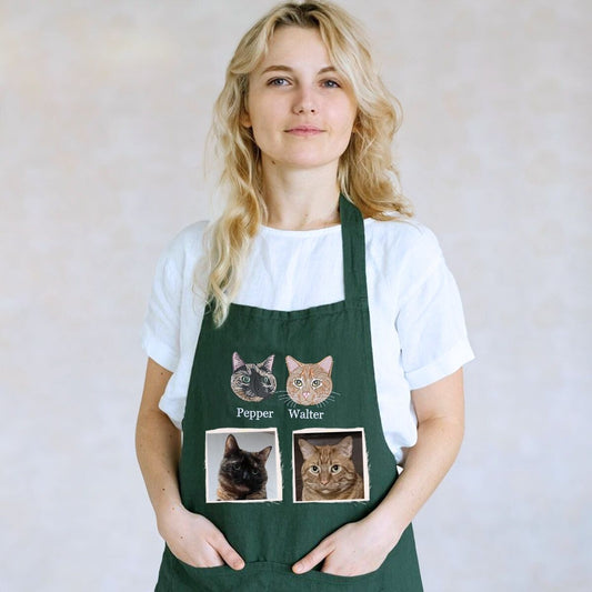 Custom Cat Portrait Embroidered Apron