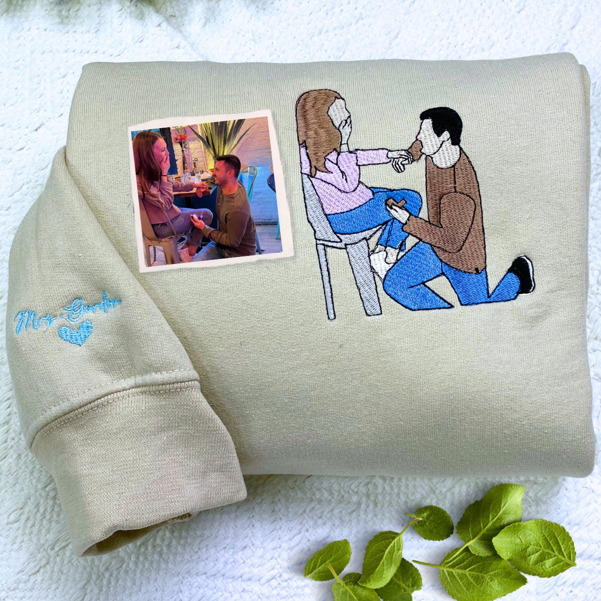 Personalized Unique Bridal Shower Gift for Daughter Sweatshirt with Embroidery Photo Text Icon on Sleeve