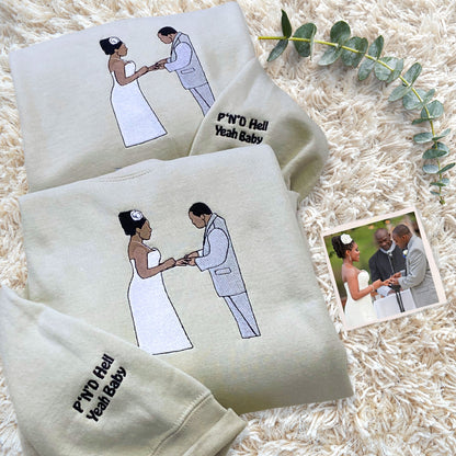 Personalized Unique Bridal Shower Gift for Daughter Sweatshirt with Embroidery Photo Text Icon on Sleeve