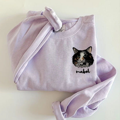 Comfort Color® Custom Embroidered Cat Sweatshirt from Photo
