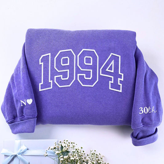 Comfort Colors® Custom Embroidered Birth Year Varsity T-Shirt or Sweatshirt