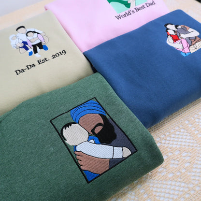 Custom Best Dad Ever Portrait Shirt, Sweatshirt or Hoodie, Personalized Embroidered Father's Day Gift for New Dad