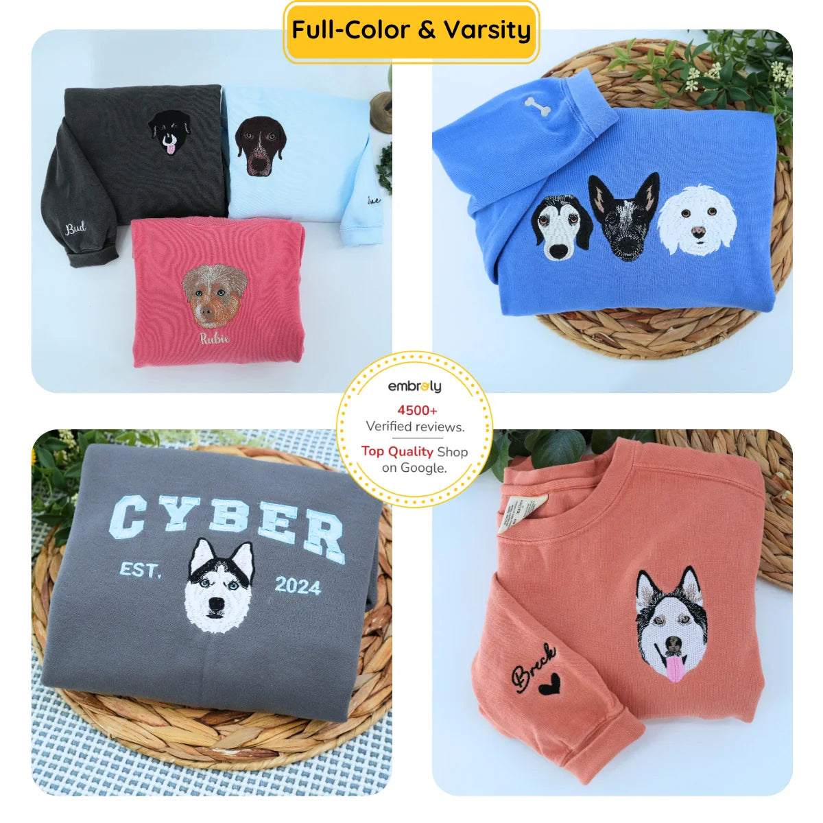 Comfort Color® Custom Embroidered Dog Face Sweatshirt from Your Photo