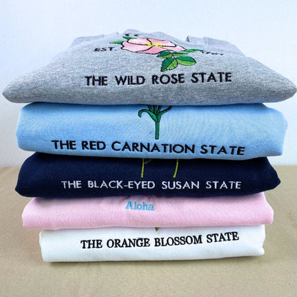 Oklahoma State Sweatshirt or Hoodie, Embroidered Gift - Est. 1907 Indian Blanket Flower