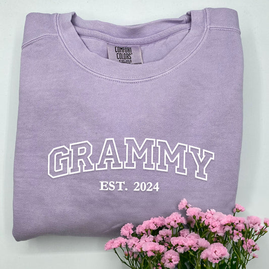 Comfort Color® Embroidered Grammy Shirt or Sweatshirt with Grandkids Names, Gift for Mother's Day