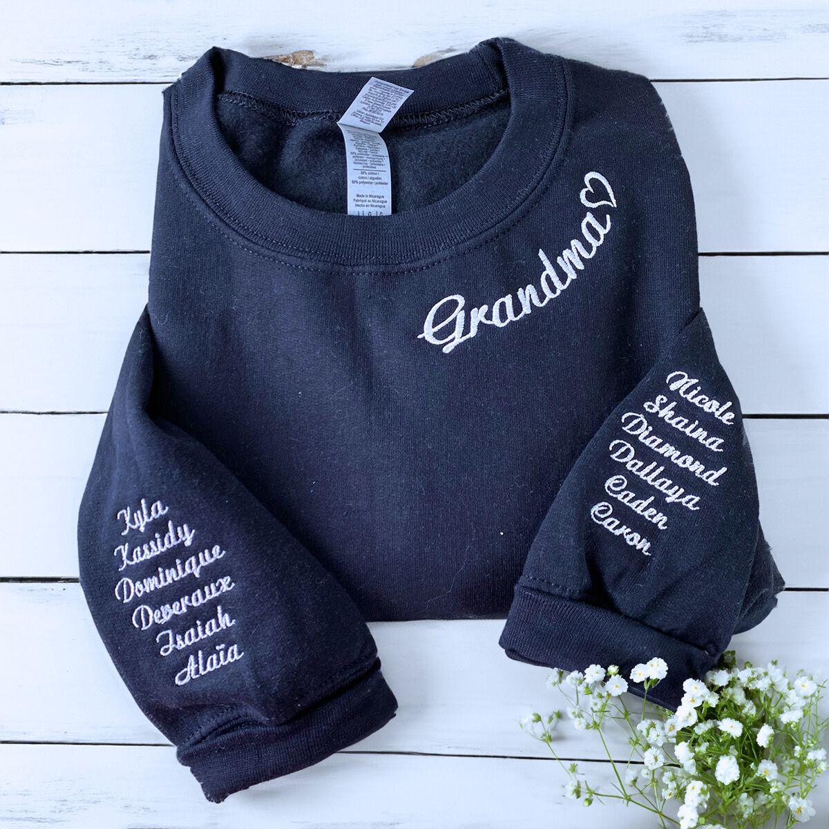 Aunt Sweatshirt or Hoodie with Niece or Nephew Names on Sleeve, Custom Embroidered Gift for Aunt