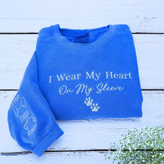 Comfort Color® I Wear My Heart On My Sleeve Dog Sweatshirt with Dog Ear on Sleeve