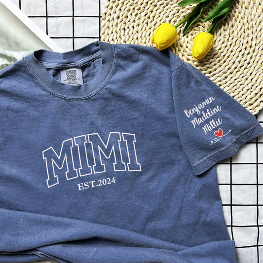 Comfort Color® Embroidered Mimi Shirt with Grandkids Names
