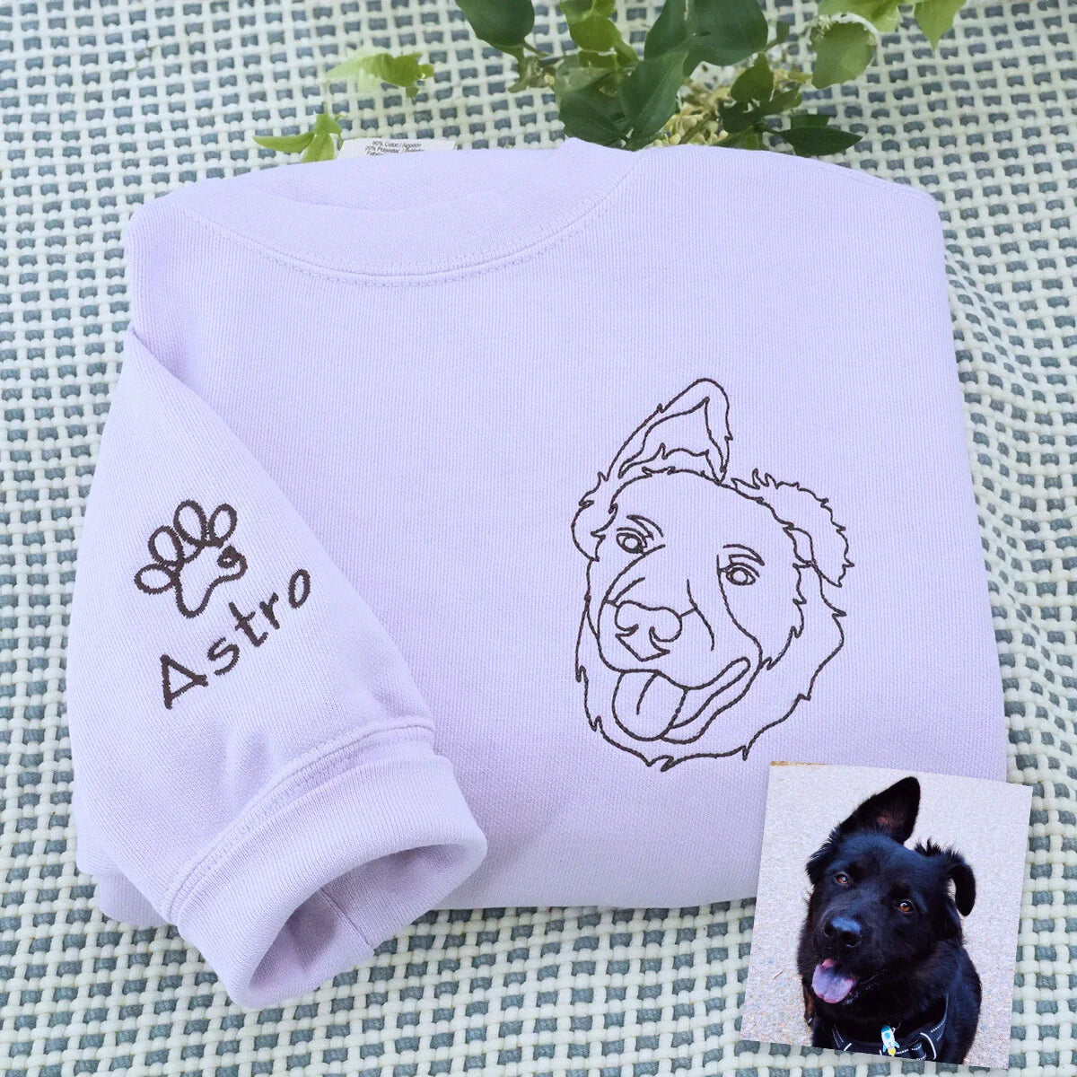 Comfort Color® Custom Pet Embroidered Sweatshirt from Photo, Personalized Pet Face and Pet Name Sweatshirt or Shirt