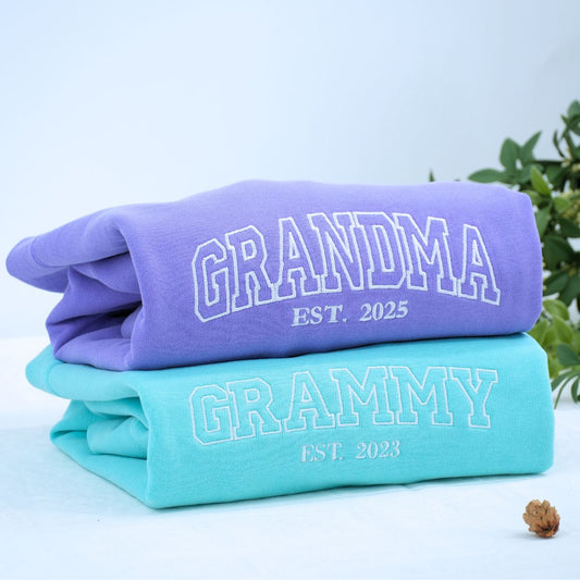 Comfort Color® Embroidered Grandma Est Sweatshirt with Names on Sleeve