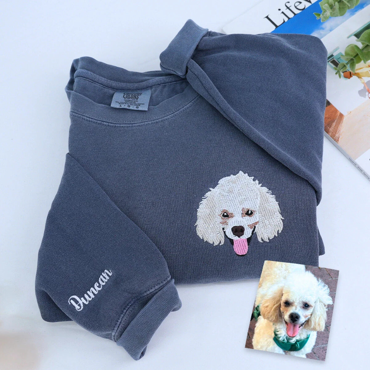 Comfort Color® Custom Embroidered Dog Face Sweatshirt from Your Photo