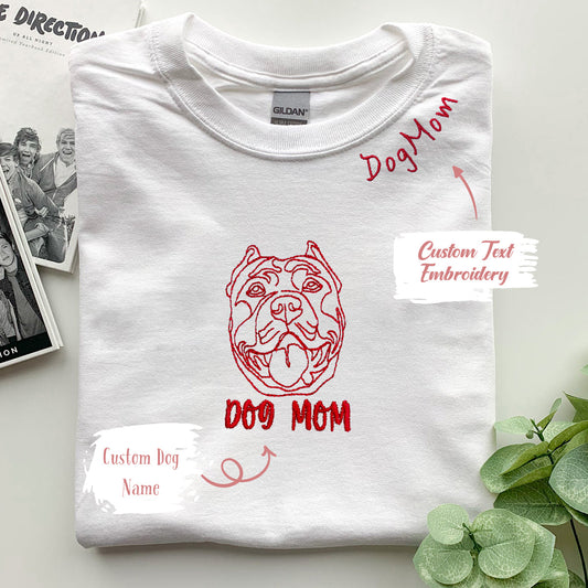 Personalized Pitbull Dog Mom Embroidered Collar Shirt, Custom Shirt with Dog Name, Best Gifts for Pitbull Lovers