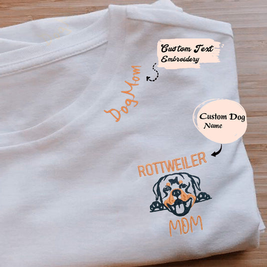 Personalized Rottweiler Dog Mom Shirt with Dog Name & Embroidered Collar, Best Gifts For Rottweiler Lovers