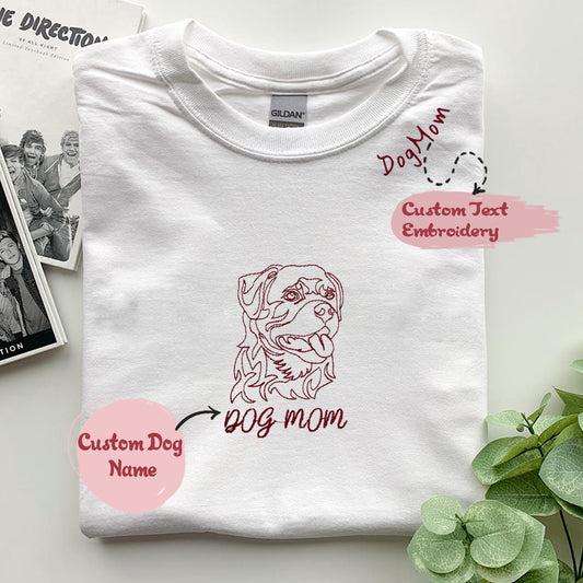 Personalized Rottweiler Dog Mom Shirt with Dog Name & Embroidered Collar, Unique Gifts For Rottweiler Lovers