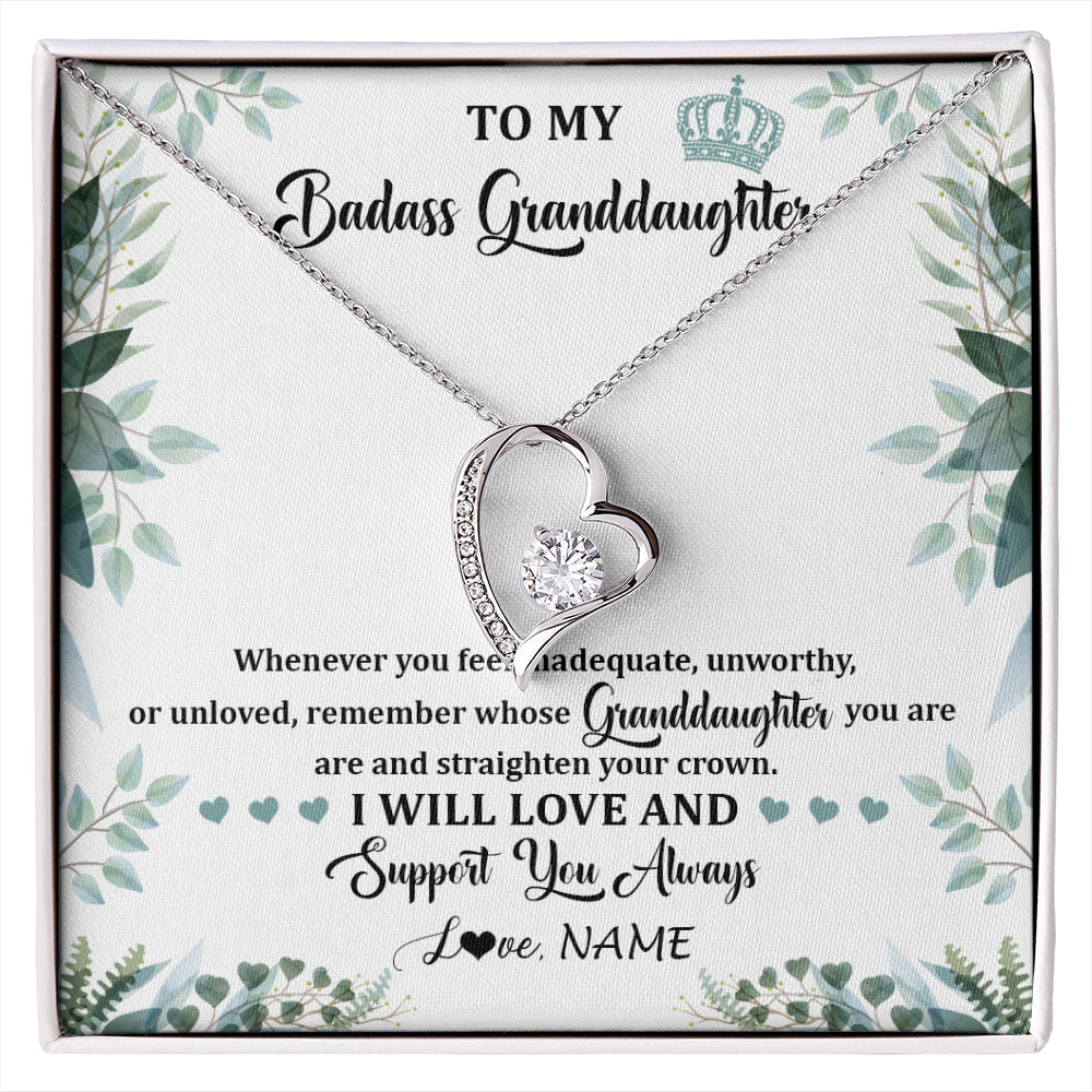 Personalized To My Badass Granddaughter Necklace From Grandma Grandpa Straighten Your Crown Granddaughter Birthday Christmas Customized Gift Box Message Card