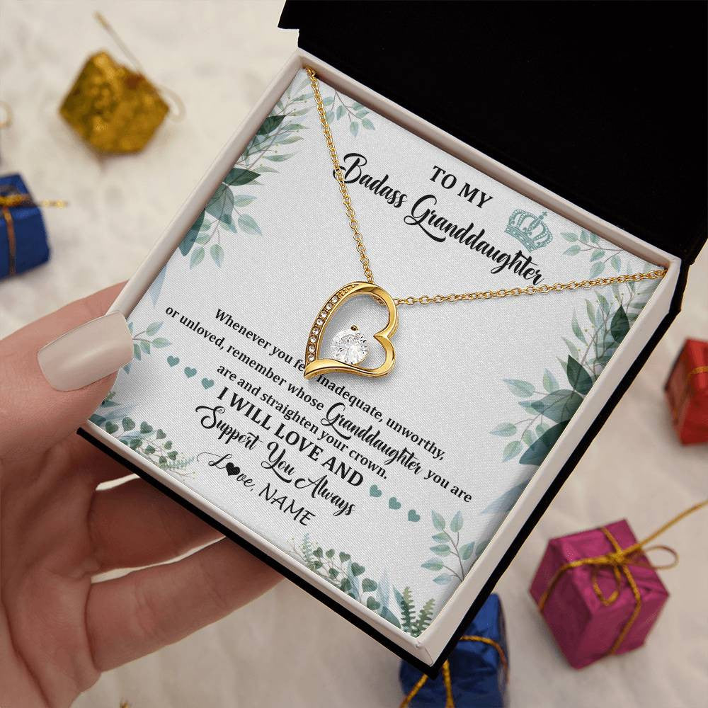 Personalized To My Badass Granddaughter Necklace From Grandma Grandpa Straighten Your Crown Granddaughter Birthday Christmas Customized Gift Box Message Card