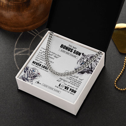 Personalized To My Bonus Son Necklace From Stepmother Stepdad You Will Never Lose White Tiger Stepson Birthday Gifts Christmas Custom Gift Box Message Card