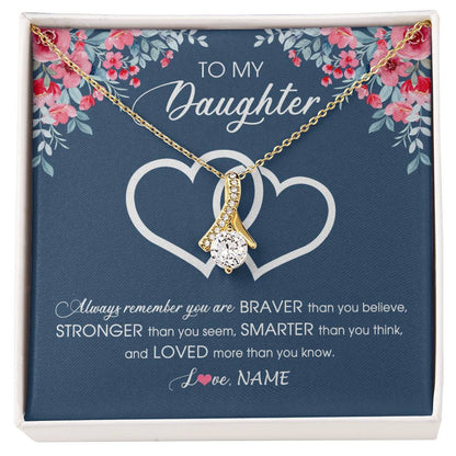 Personalized To My Daughter Necklace From Dad Mom Braver Stronger Smarter Loved Daughter Jewelry Birthday Graduation Christmas Customized Message Card