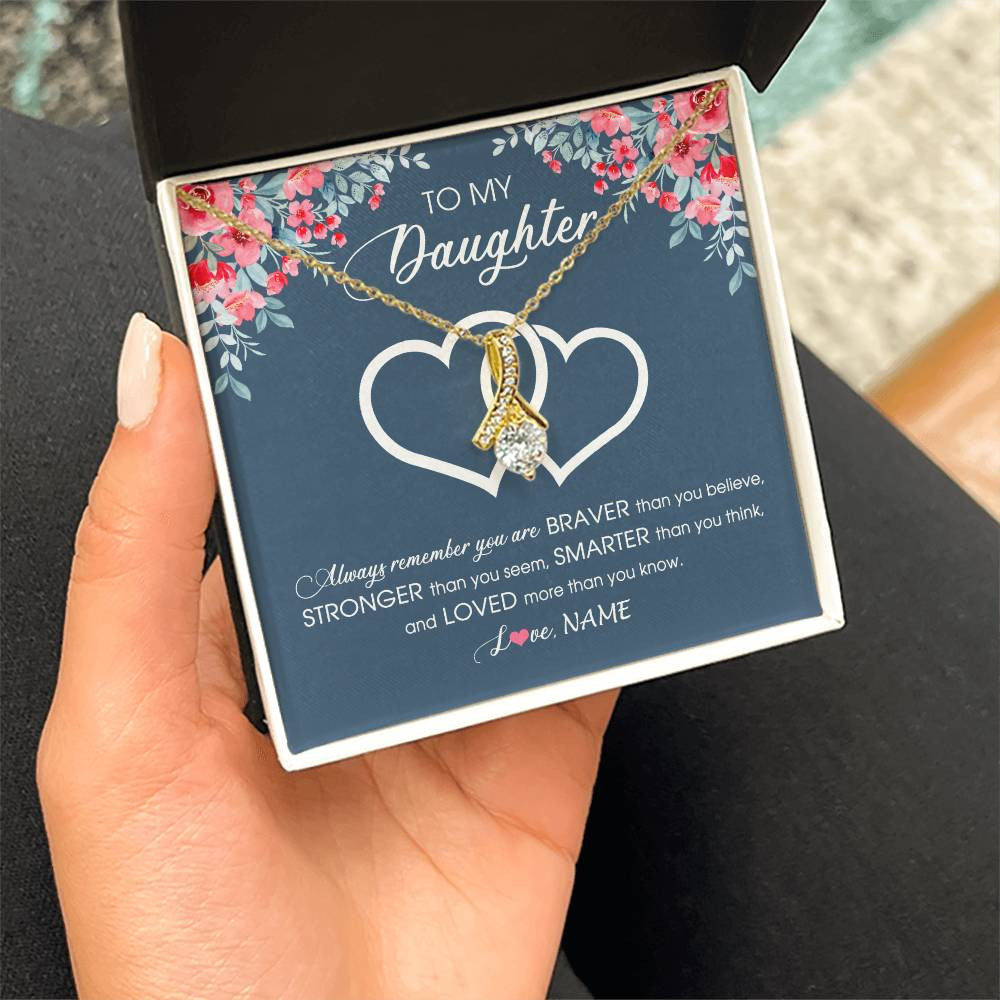 Personalized To My Daughter Necklace From Dad Mom Braver Stronger Smarter Loved Daughter Jewelry Birthday Graduation Christmas Customized Message Card