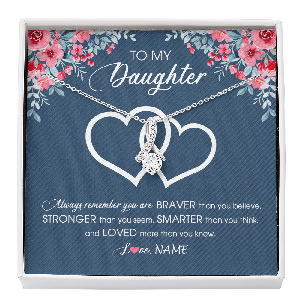 Personalized To My Daughter Necklace From Dad Mom Braver Stronger Smarter Loved Daughter Jewelry Birthday Graduation Christmas Customized Message Card