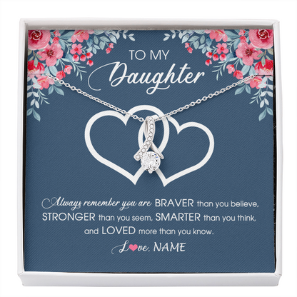 Personalized To My Daughter Necklace From Dad Mom Braver Stronger Smarter Loved Daughter Jewelry Birthday Graduation Christmas Customized Message Card
