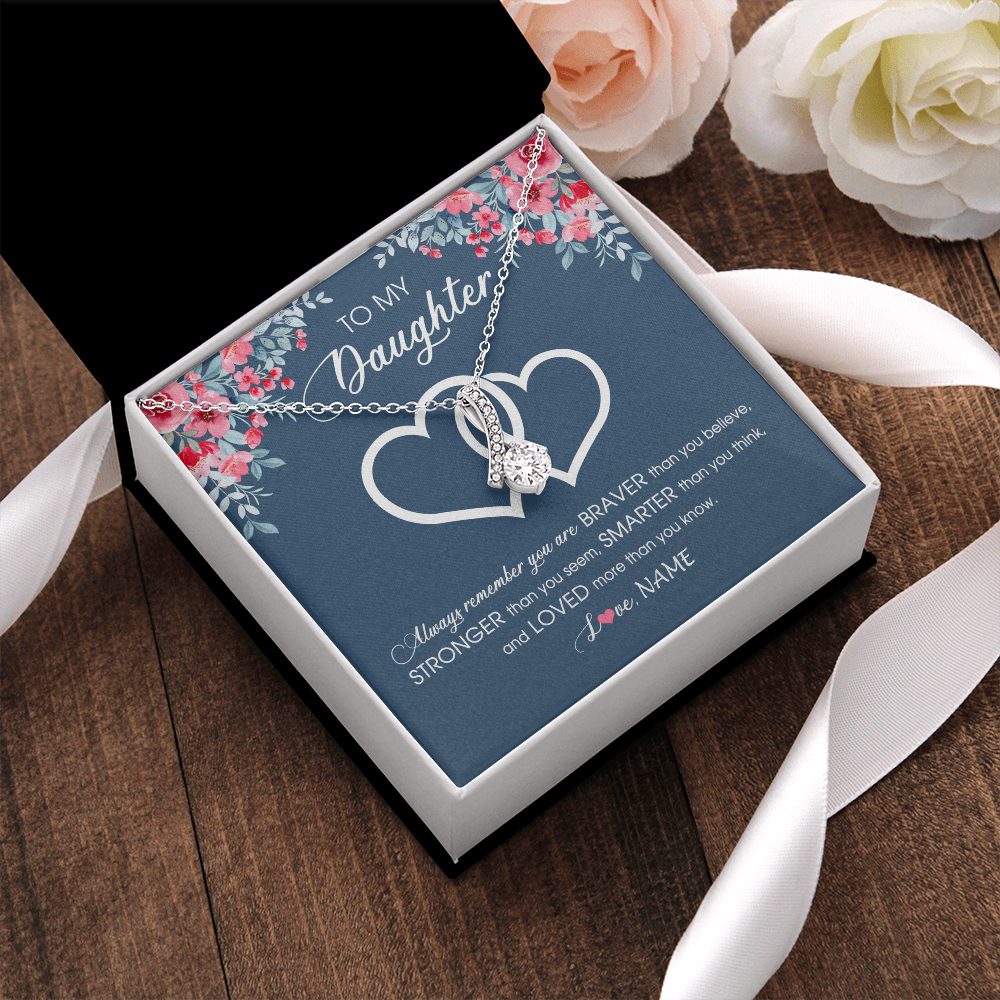 Personalized To My Daughter Necklace From Dad Mom Braver Stronger Smarter Loved Daughter Jewelry Birthday Graduation Christmas Customized Message Card