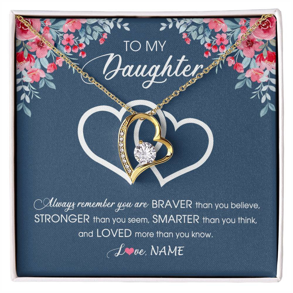 Personalized To My Daughter Necklace From Dad Mom Braver Stronger Smarter Loved Daughter Jewelry Birthday Graduation Christmas Customized Message Card