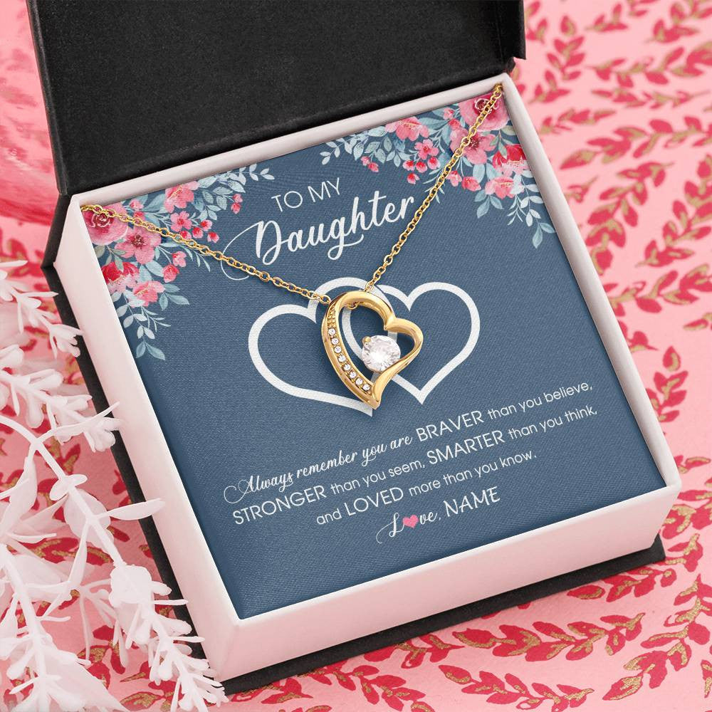 Personalized To My Daughter Necklace From Dad Mom Braver Stronger Smarter Loved Daughter Jewelry Birthday Graduation Christmas Customized Message Card