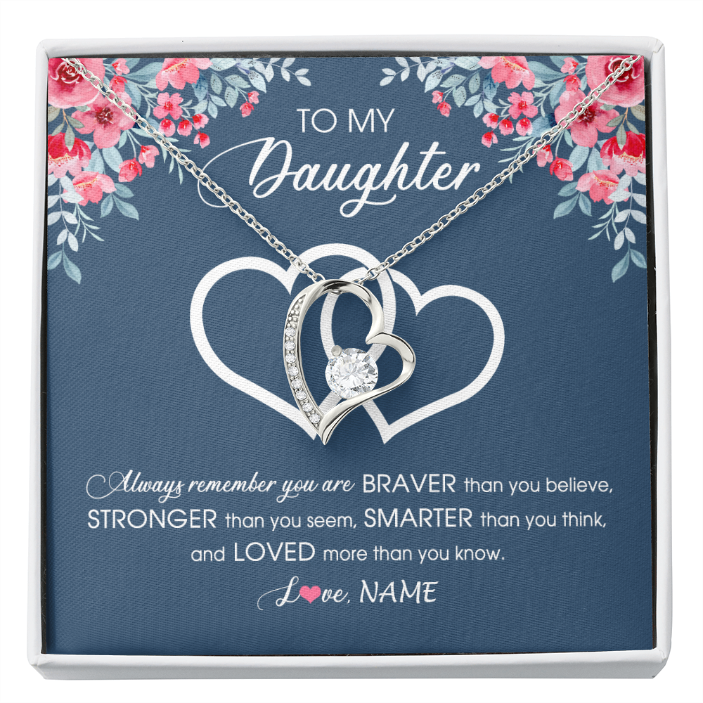 Personalized To My Daughter Necklace From Dad Mom Braver Stronger Smarter Loved Daughter Jewelry Birthday Graduation Christmas Customized Message Card