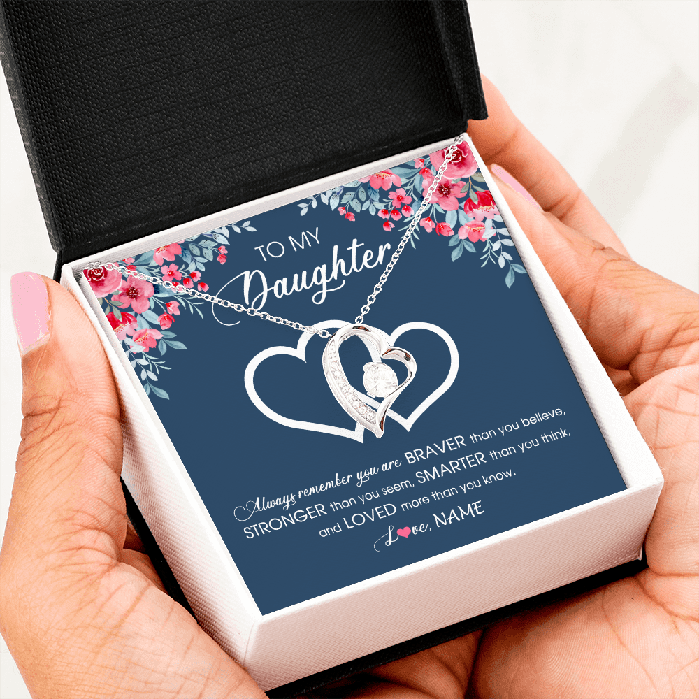 Personalized To My Daughter Necklace From Dad Mom Braver Stronger Smarter Loved Daughter Jewelry Birthday Graduation Christmas Customized Message Card