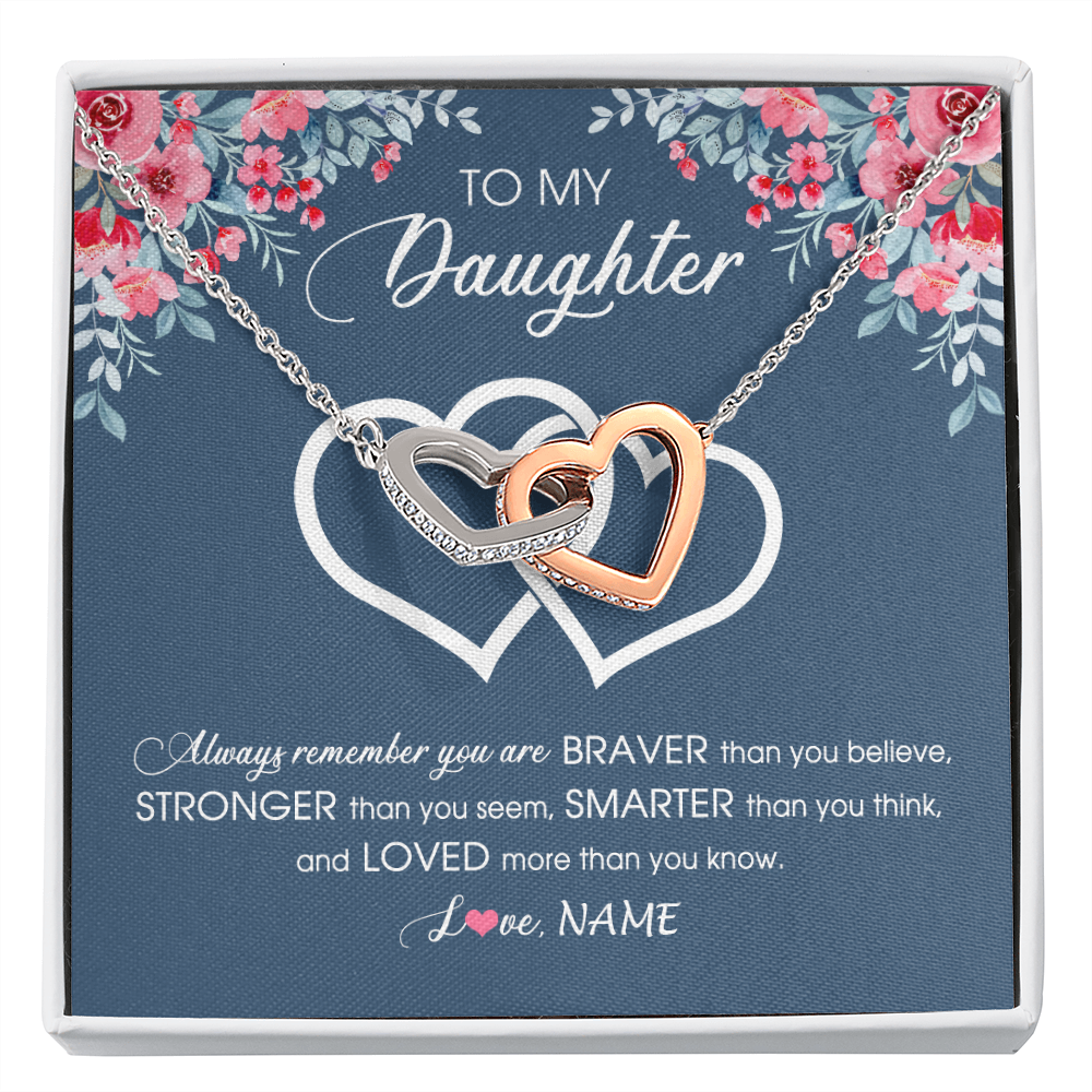 Personalized To My Daughter Necklace From Dad Mom Braver Stronger Smarter Loved Daughter Jewelry Birthday Graduation Christmas Customized Message Card