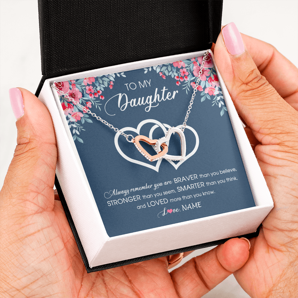 Personalized To My Daughter Necklace From Dad Mom Braver Stronger Smarter Loved Daughter Jewelry Birthday Graduation Christmas Customized Message Card