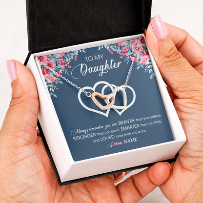 Personalized To My Daughter Necklace From Dad Mom Braver Stronger Smarter Loved Daughter Jewelry Birthday Graduation Christmas Customized Message Card