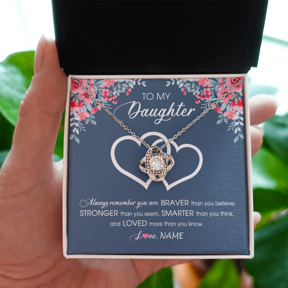 Personalized To My Daughter Necklace From Dad Mom Braver Stronger Smarter Loved Daughter Jewelry Birthday Graduation Christmas Customized Message Card