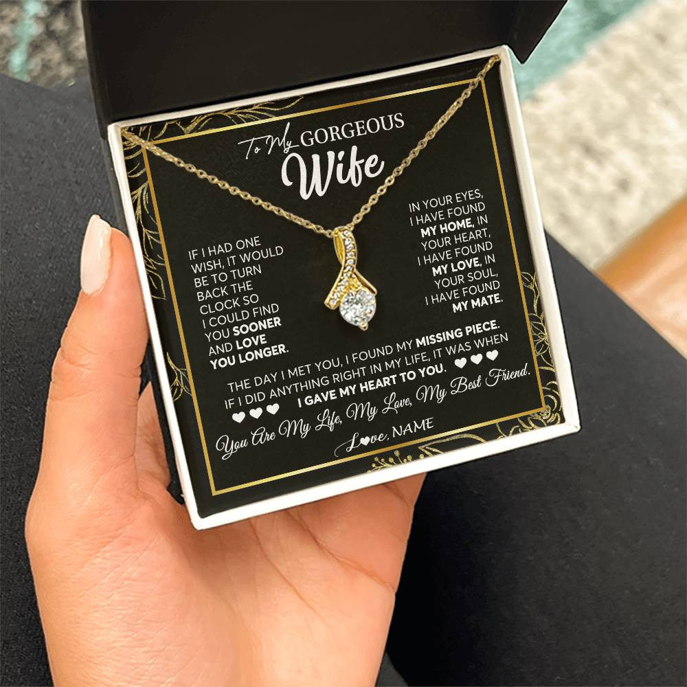 Personalized To My Gorgeous Wife Necklace From Husband My Life My Love Wife Birthday Wedding Valentines Christmas Customized Gift Box Message Card