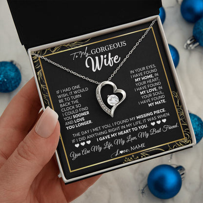 Personalized To My Gorgeous Wife Necklace From Husband My Life My Love Wife Birthday Wedding Valentines Christmas Customized Gift Box Message Card