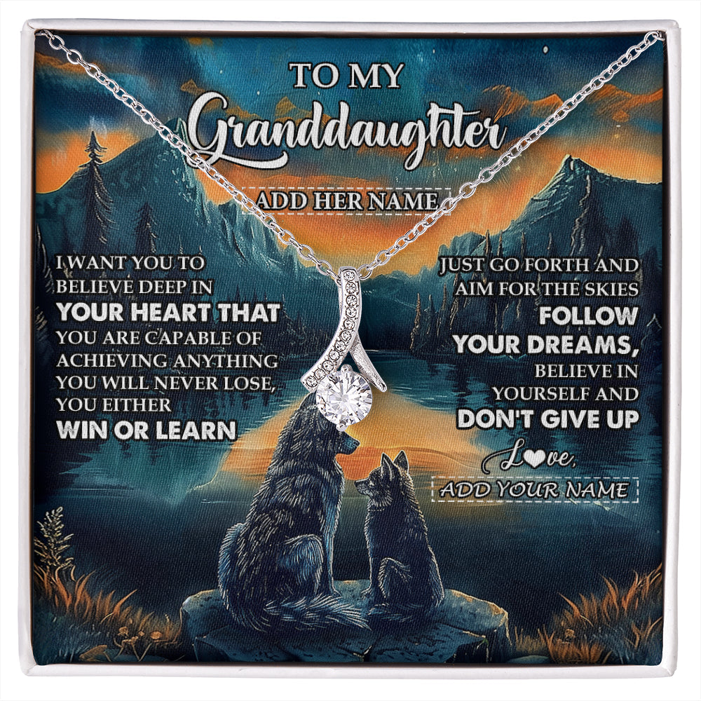 Personalized To My Granddaughter Gifts From Grandma Necklace Don't Give Up Wolf Gifts For Granddaughter Birthday Graduation Christmas Gift Box Message Card